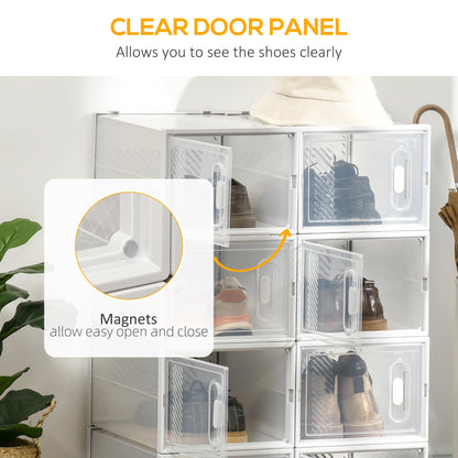 HOMCOM 8PCS Clear Shoe Box, Plastic Stackable Shoe Storage Box for UK/EU Size up to 12/46 with Magnetic Door for Women/Men, 28 x 36 x 21 cm 