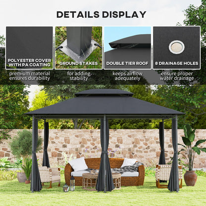 Outsunny 3 x 4m Steel Gazebo, with Curtains - Black 