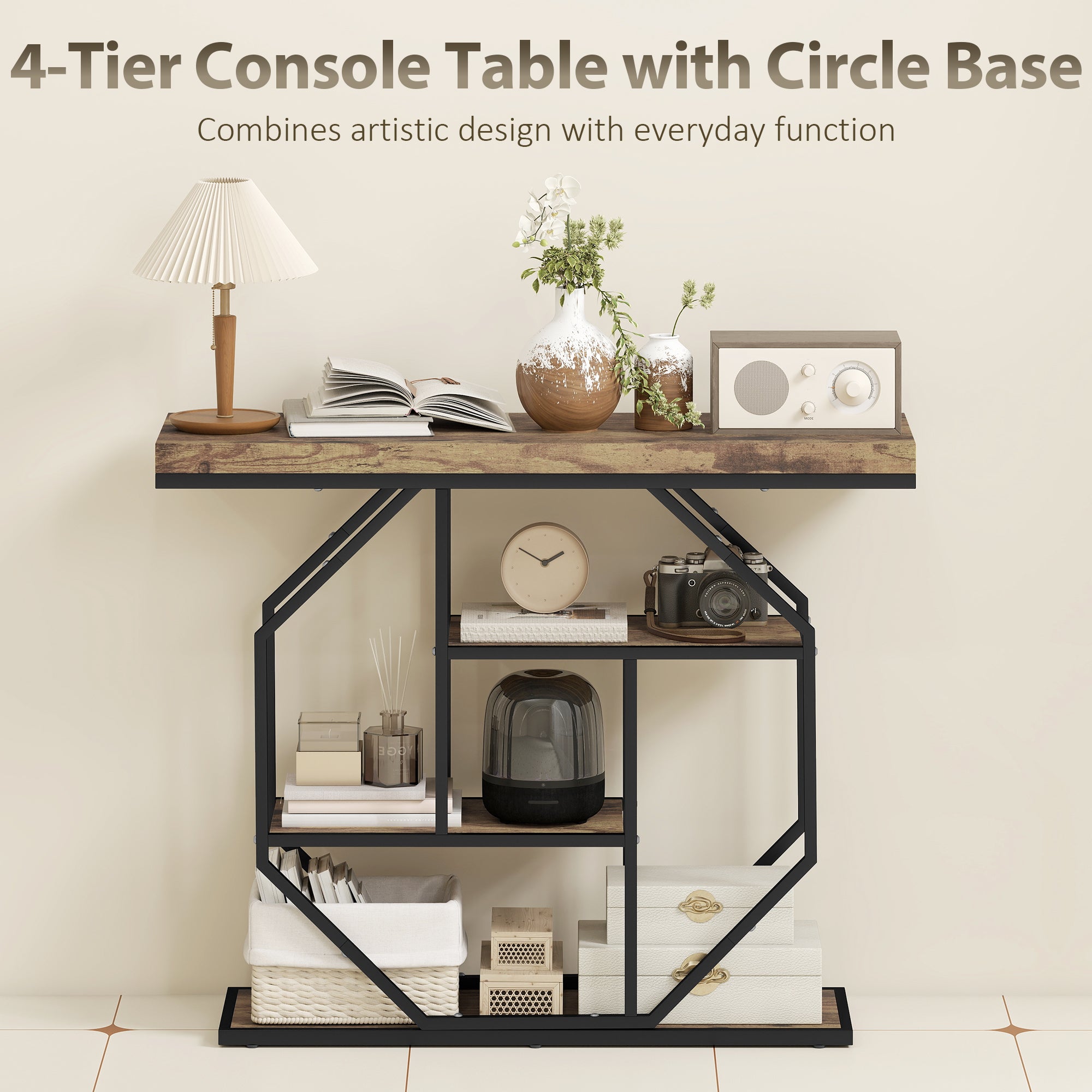 HOMCOM 4-Tier Industrial Console Table - Rustic Brown 