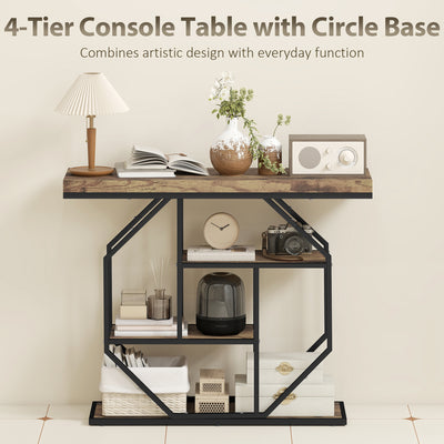 HOMCOM 4-Tier Industrial Console Table - Rustic Brown 