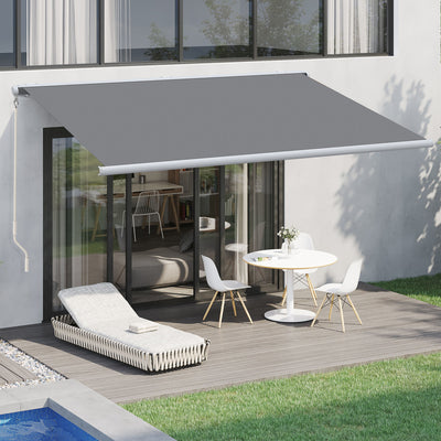 Outsunny 4x3m Full Cassette Electric/Manual Retractable Awning with LED Light and Remote Controller, Sun Canopies for Patio Door Window, Grey 