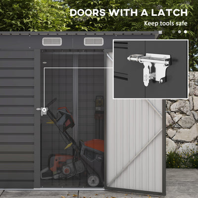Outsunny 4 x 6ft Galvanised Metal Garden Shed, with Locking Door - Grey 