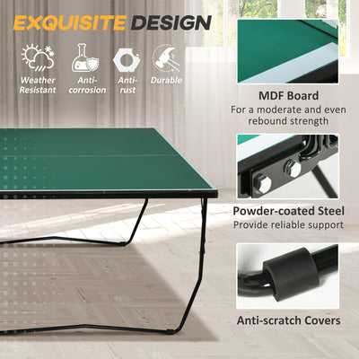 SPORTNOW 9FT Folding Table Tennis Table, with 8 Wheels, for Indoor Use - Green 