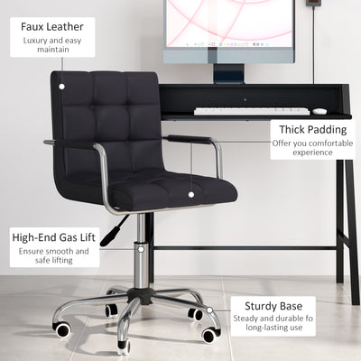 HOMCOM Home Office Chair and Computer Desk Set, Faux Leather Desk Chair with Swivel Wheels, Study Desk with Storage Shelf, Black 