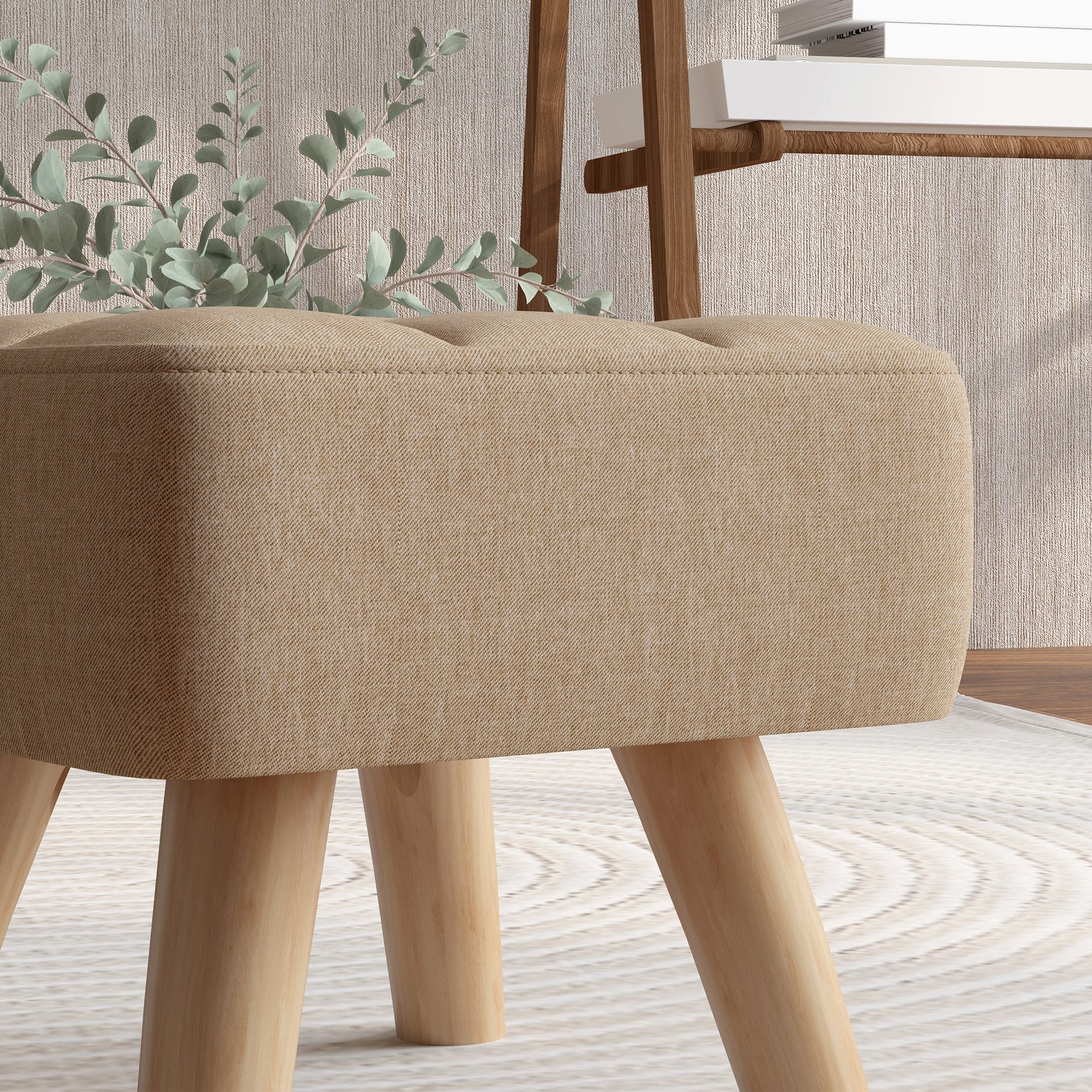 HOMCOM Linen-Look Square Padded Footstool - Brown 