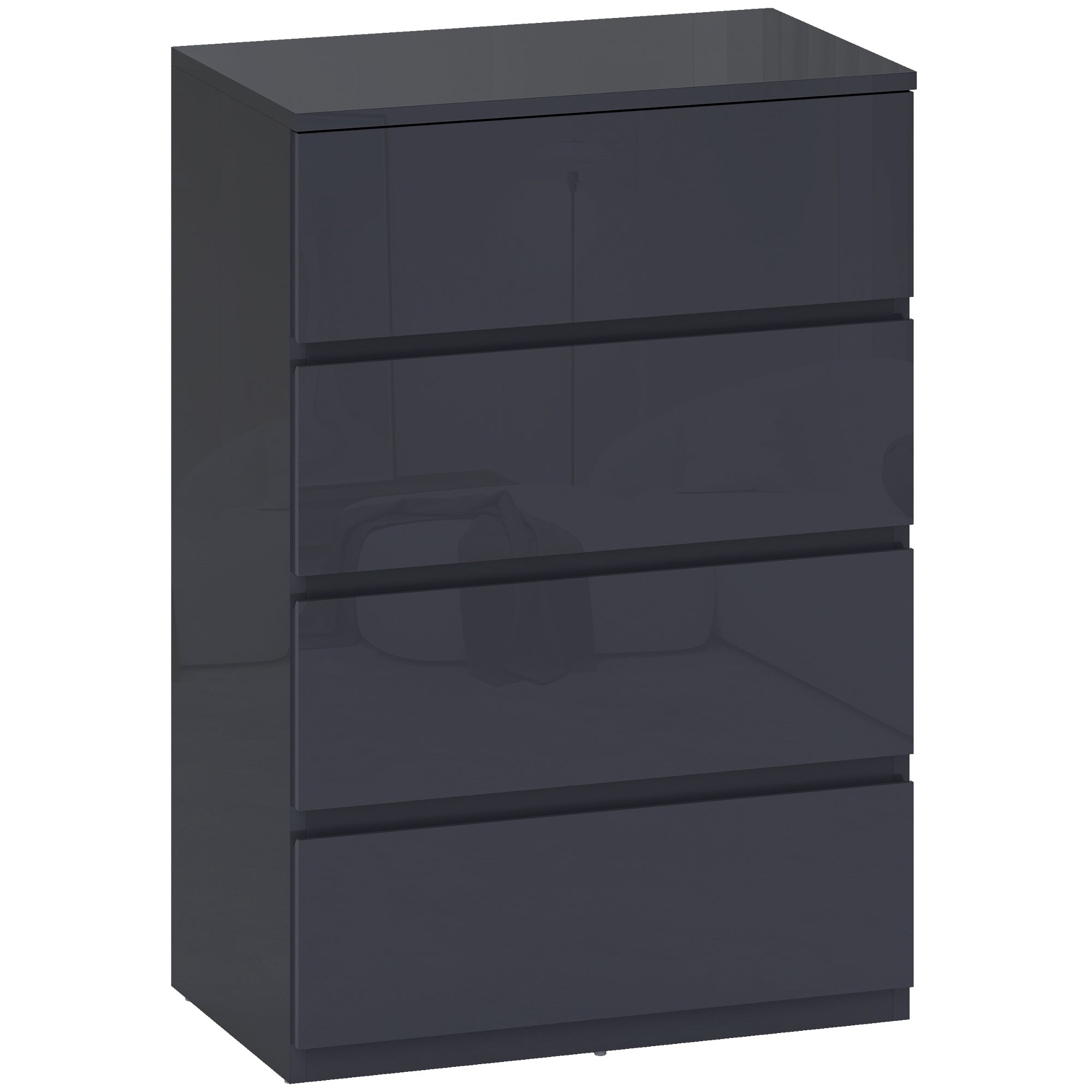 HOMCOM High Gloss Chest of Drawers, 4-Drawer Storage Cabinets, Modern Dresser for Bedroom, Grey 