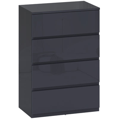 HOMCOM High Gloss Chest of Drawers, 4-Drawer Storage Cabinets, Modern Dresser for Bedroom, Grey 