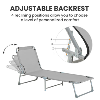 Outsunny Reclining Sun Lounger Chair Folding Camping Bed with 4-Position Adjustable Backrest, Grey 