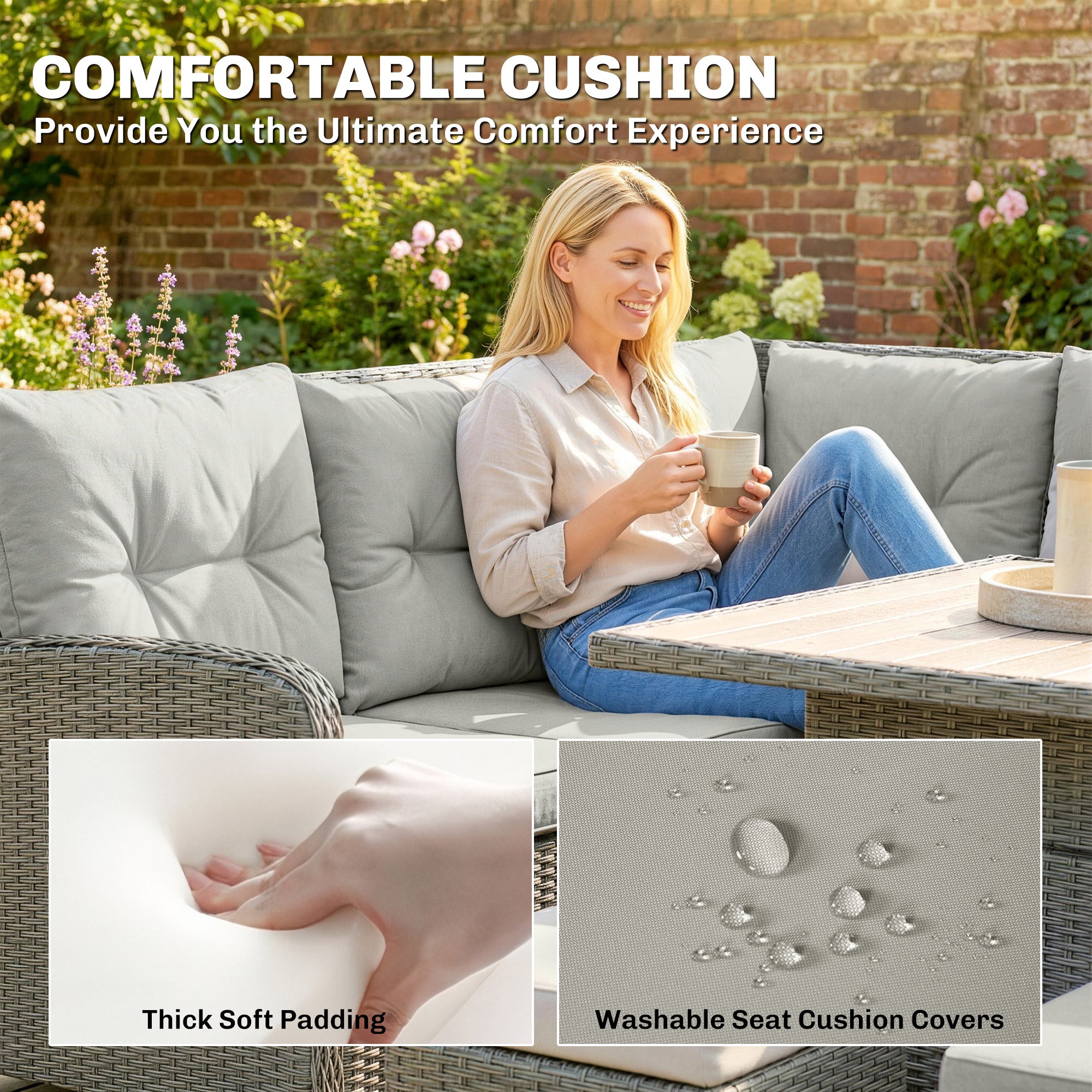 Outsunny 6 Pieces Outdoor PE Rattan Garden Furniture, Patio Wicker Sectional Conversation Corner Sofa 