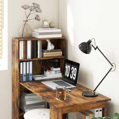 HOMCOM 120cm Computer Desk, Wooden PC Laptop Table with 6-Tier Storage Bookshelves, Home Office Working Study Desk, Writing Workstation, Rustic Brown Wood-Effect 