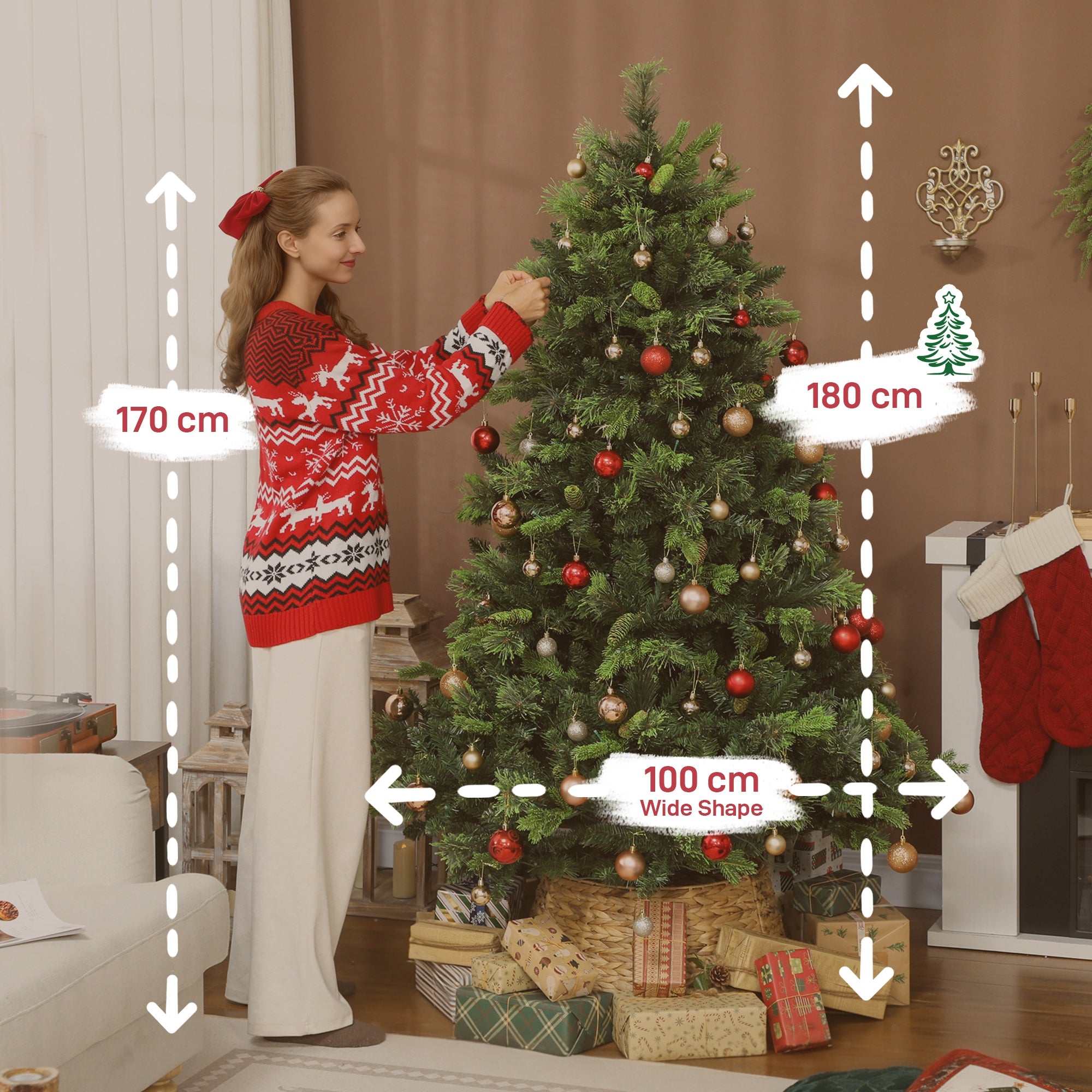 HOMCOM 6ft Artificial Pine LED Christmas Tree, with Remote 