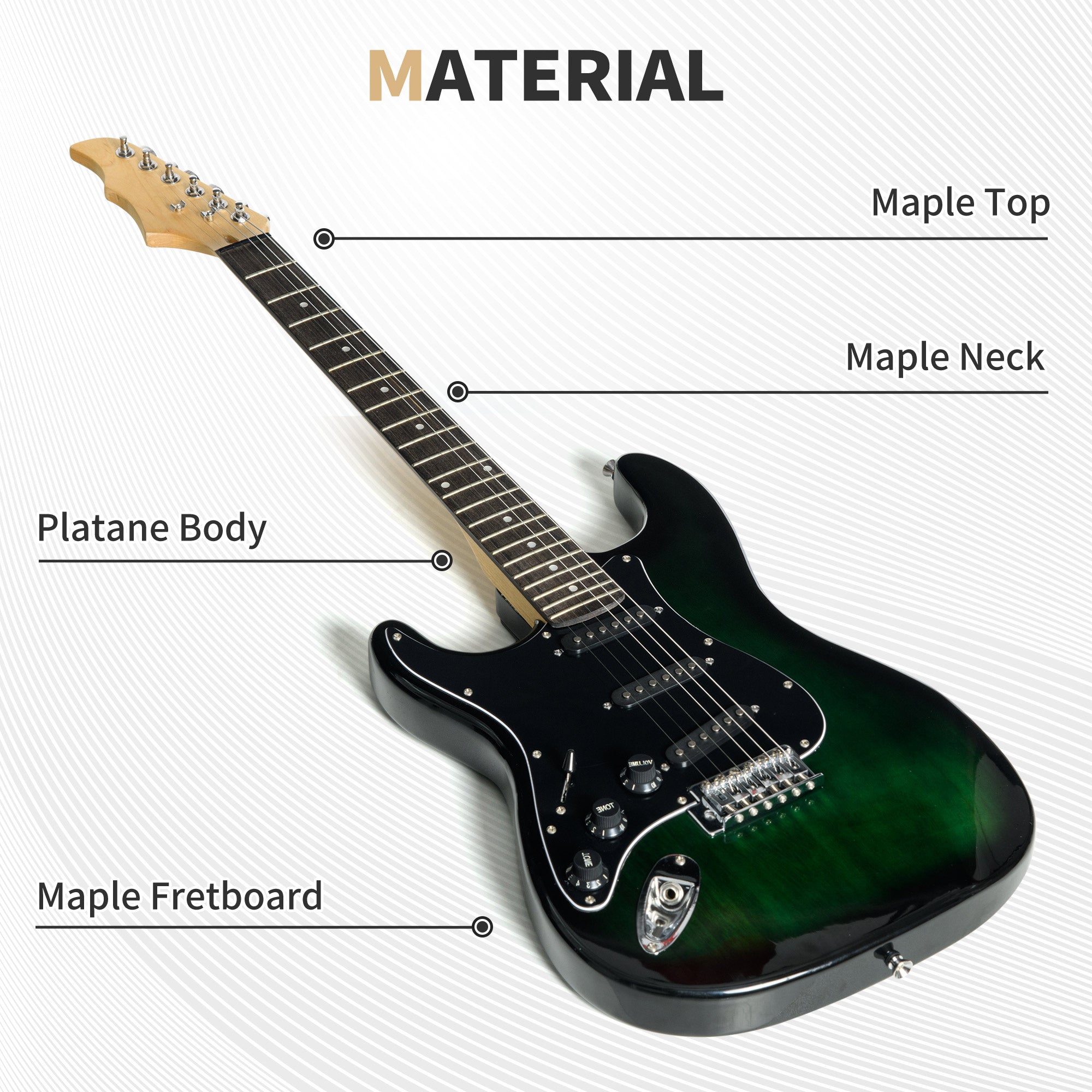 SPORTNOW Six-String Electric Guitar, with 15W Amplifier, Digital Turner, Picks, Shoulder Strap, Case Bag - Dark Green 