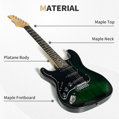 SPORTNOW Six-String Electric Guitar, with 15W Amplifier, Digital Turner, Picks, Shoulder Strap, Case Bag - Dark Green 