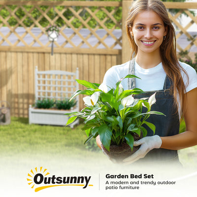 Outsunny Garden Planters with Trellis for Climbing Vines, Wood Raised Beds for Garden, Flower Pot, Indoor Outdoor, Grey 