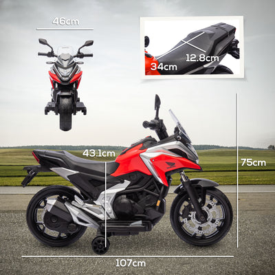 AIYAPLAY 12V Honda Licensed Kids Electric Motorbike w/ Music, Headlights, Early Education Function, for Ages 3-6 Years, Red 