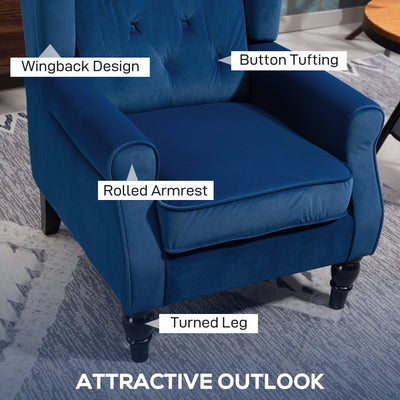 HOMCOM Wingback Accent Chair, Retro Upholstered Button Tufted Occasional Chair for Living Room and Bedroom, Blue 