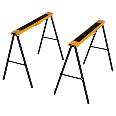 HOMCOM 2PCS Saw Horse Twin Pack Folding Workbench Metal Trestle Stands with Non-slip EVA Surface for Sawing Work Max Load 125kg 
