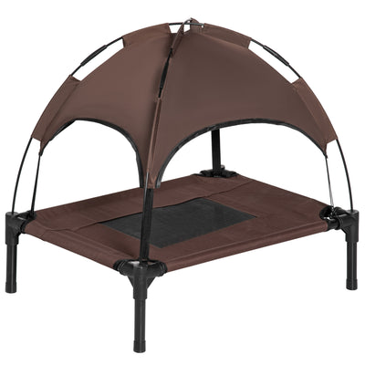 PawHut Raised Dog Bed Waterproof Elevated Pet Cot with Breathable Mesh UV Protection Canopy Coffee, for Small Dogs, 61 x 46 x 62cm 