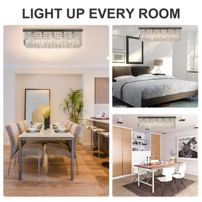 HOMCOM Modern Crystal Ceiling Light Square Crystal Chandelier for Living Room, Dining Room, Hall, E14 Base, Silver, 80 x 25 x 23cm 