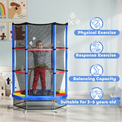 HOMCOM Kids Trampoline, with Enclosure Net, Steel Frame, for Ages 3-6 Years - MultiColoured 