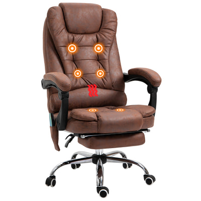 Vinsetto Heated 6 Points Vibration Massage Executive Office Chair Adjustable Swivel Ergonomic High Back Desk Chair Recliner with Footrest Brown 