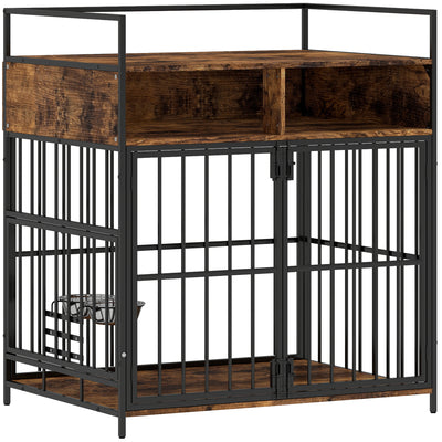 PawHut Dog Crate Furniture, Dog Cage with Rotatable Feeding Station and Storage Shelves, End Side Table Indoor Pet Kenne 