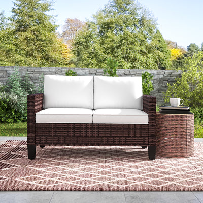 Outsunny Two-Seater Rattan Outdoor Sofa - Brown 
