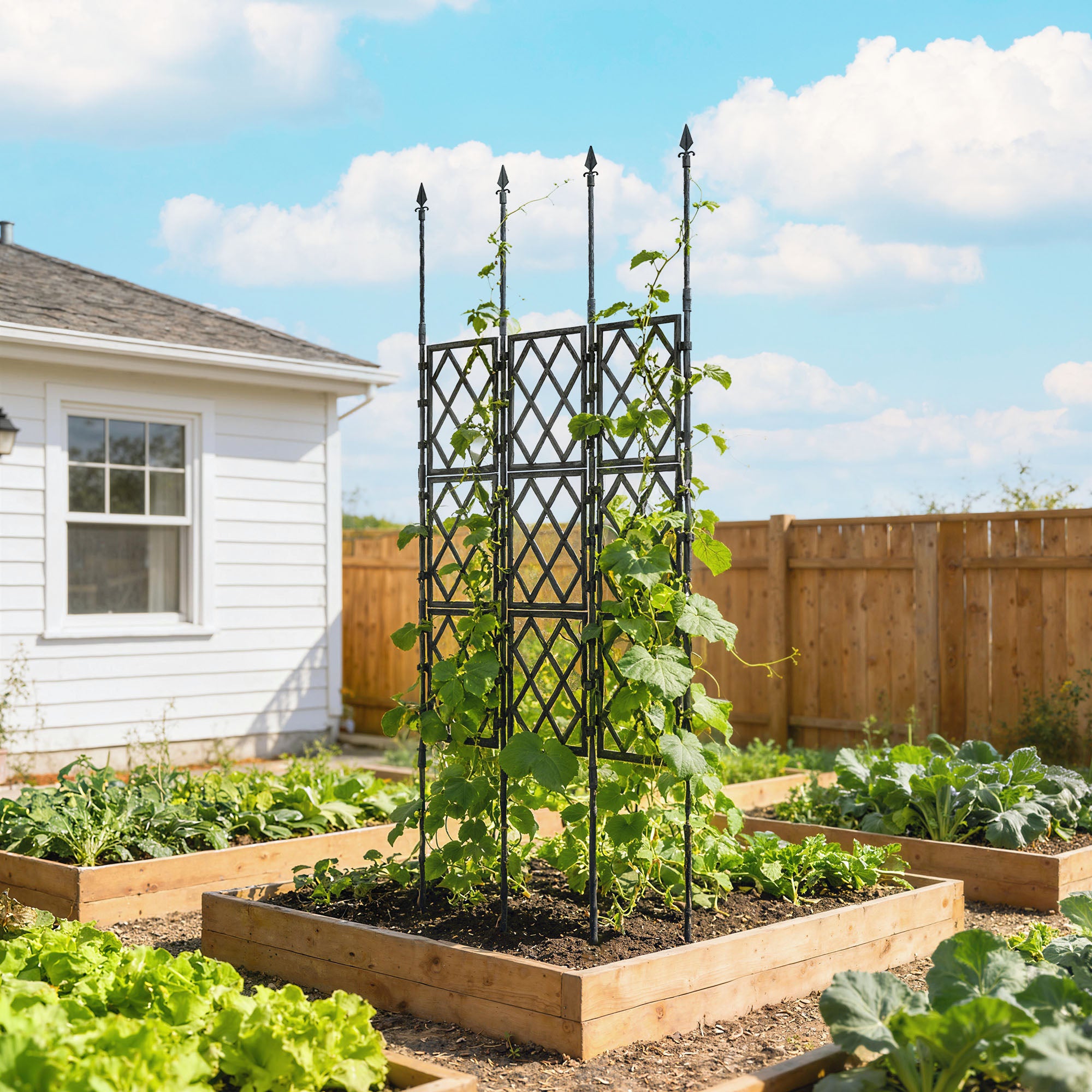 Outsunny Foldable Garden Trellis, Lattice Climbing Support Trellis for Garden, DIY Assembly, 85 x 197 cm, Black 