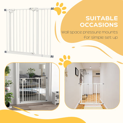 PawHut Metal 74-94cm Wide Adjustable Dog Gate White 