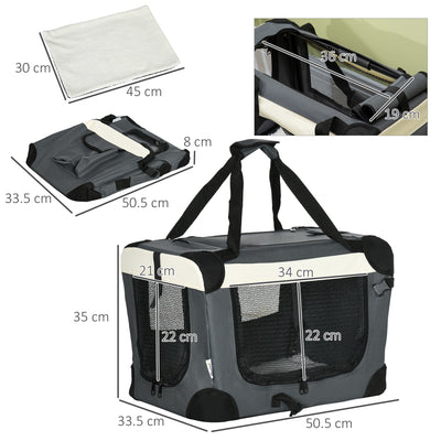 PawHut 51cm Foldable Pet Carrier, with Cushion, for Mini Dogs and Cats - Grey 