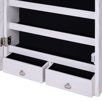 HOMCOM Jewelry Cabinet with Mirror and LED Lights, Lockable Makeup Cosmetics Jewellery Organiser, Mirror with Storage for Bedroom Dressing Room, White 