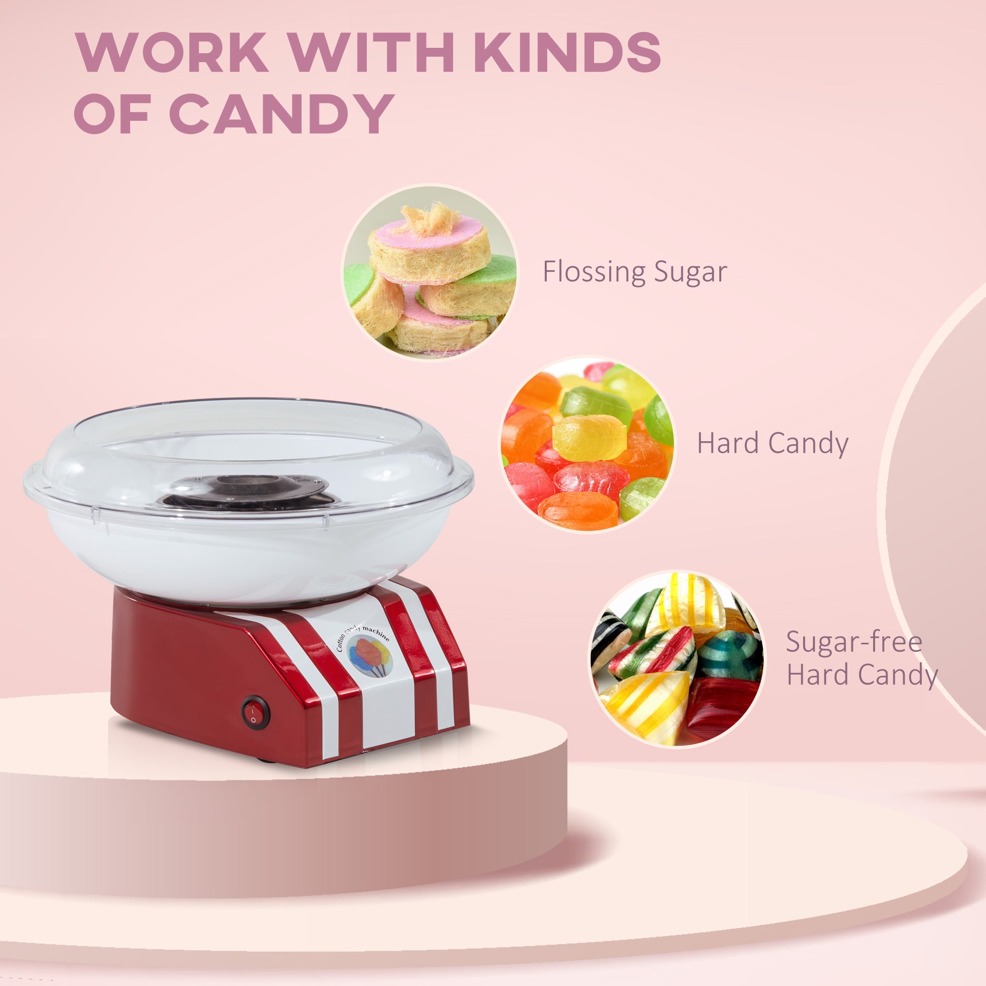 HOMCOM Professional Cotton Floss Machine with 10 Bamboo Sticks, Candy Floss Maker for Children, Adult Party and Birthday, Red 