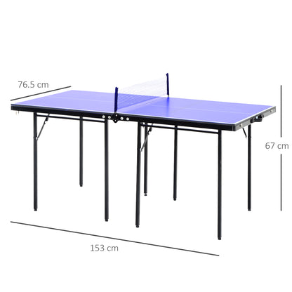 HOMCOM Folding 5ft Mini Compact Table Tennis Top Ping Pong Table Set Professional Net Games Sports Training Play Blue 