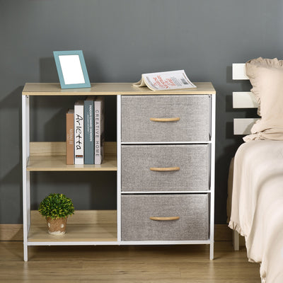 HOMCOM Chest of Drawers Storage  Dresser Cabinet Organizer with 3 Fabric Drawers and 2 Display Shelves for Living Room, Bedroom, Hallway, Beige 
