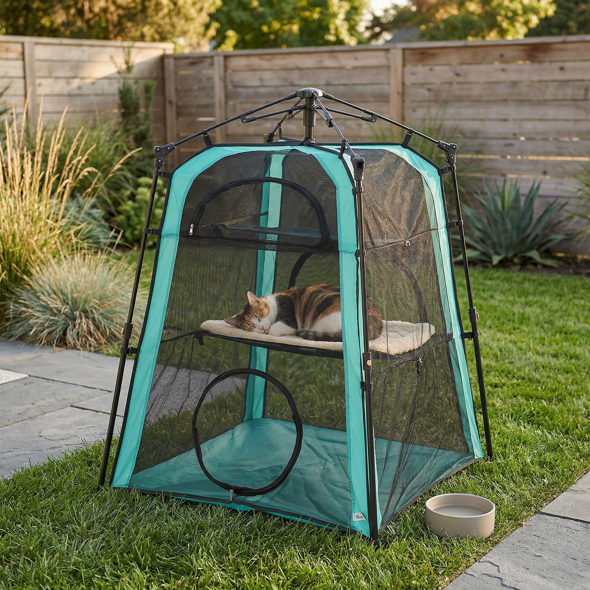 PawHut Cat Tent, 3-Tier Portable Pet Tent for Indoor Outdoor, Cat House with Multi-Door, Carry Bag, Breathable Mesh 