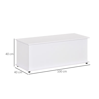 HOMCOM 113L Storage Chest, Storage Box with Flip-Top Lid and 2 Safety Hinges, Storage Trunk for Living Room, Entryway, 100 x 40 x 40 cm, White 