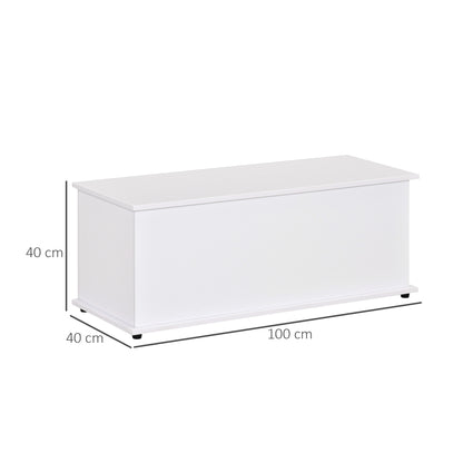 HOMCOM 113L Storage Chest, Storage Box with Flip-Top Lid and 2 Safety Hinges, Storage Trunk for Living Room, Entryway, 100 x 40 x 40 cm, White 
