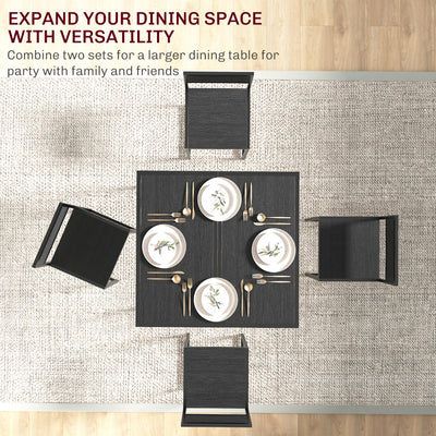 HOMCOM Dining Table and Chairs Set 2, Dining Room Sets, Rectangular Space Saving Table and 2 Chairs for Compact Kitchens, Steel Frame, Black 