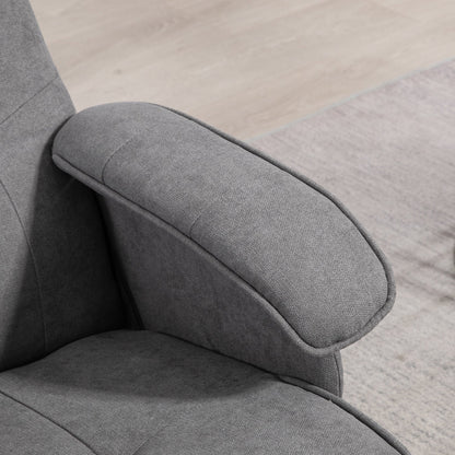 HOMCOM Linen Swivel Recliner Chair with Footstool, Upholstered Reclining Armchair with Wooden Base for Living Room, Grey 