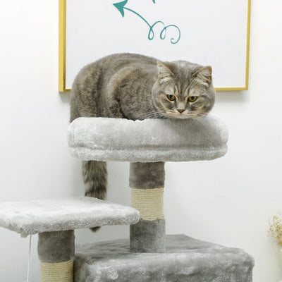 PawHut 132cm Cat Tree with Scratching Post, House, Hammock, Toy Balls - Grey 