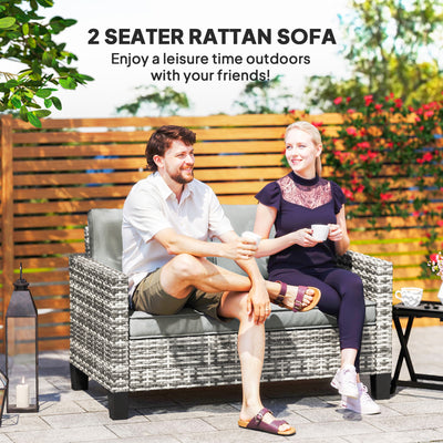 Outsunny Two-Seater Rattan Outdoor Sofa - Light Grey 
