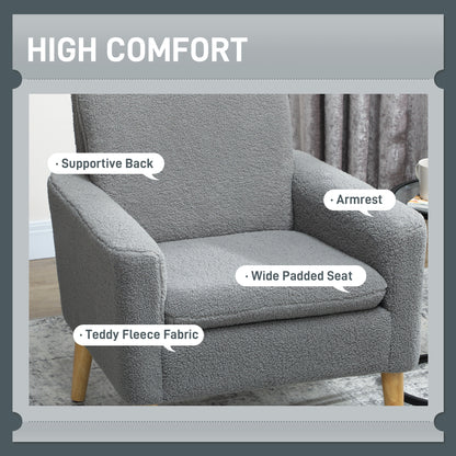 HOMCOM Armchair, Upholstered Accent Chair with Wood Legs and Wide Padded Seat, Teddy Occasional Chair, Grey