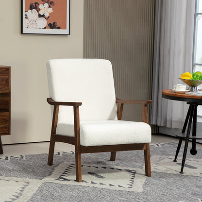 HOMCOM Boucle Seat Mid Century Accent Chair - White 