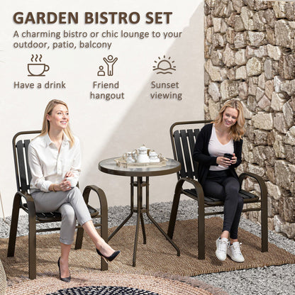 Outsunny 3 Pieces Patio Bistro Set with Stackable Chairs, Tempered Glass Table, for Outdoor, Balcony, Patio, Garden Charcoal Grey 