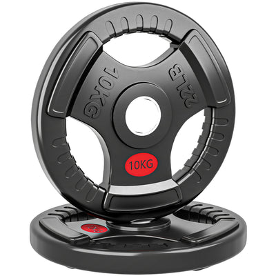 SPORTNOW Olympic Weight Plates, 2"/5cm Weight Disc Pair with Tri-Grips, 2 x 10kg Dumbbell Plates for Weightlifting and Strength Training Home Gym Fitness Workout, Black 