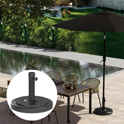 Outsunny 22kg Garden Parasol Base, Round HDPE Sun Umbrella Base, Heavy Duty Outdoor Umbrella Stand for 38mm or 48mm Outdoor Umbrella Poles, Black 