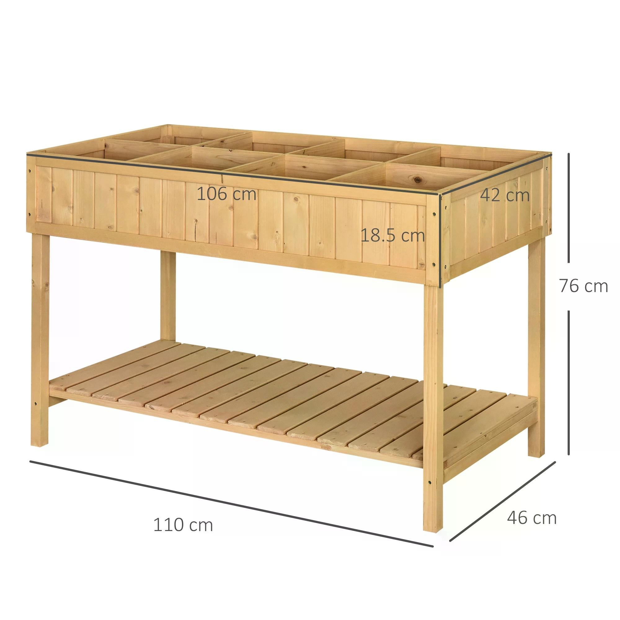 Outsunny Garden Wooden Planters, Rectangular 8 Compartment Plant Stand, Oak Tone 