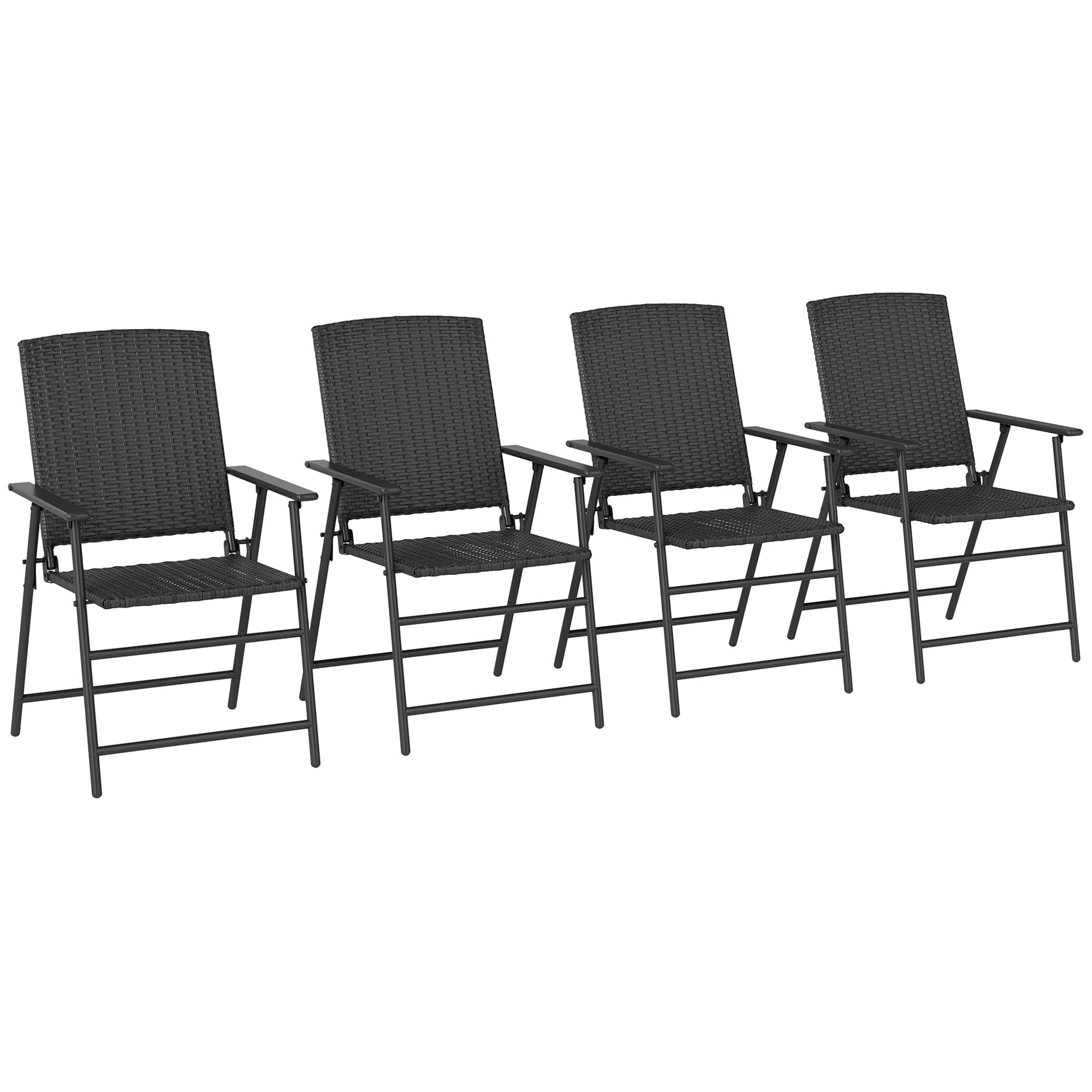 Outsunny Set of Four Folding Rattan Seat Chairs - Black 