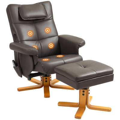 HOMCOM Faux Leather Massage Recliner Chair, with Storage Ottoman - Brown 