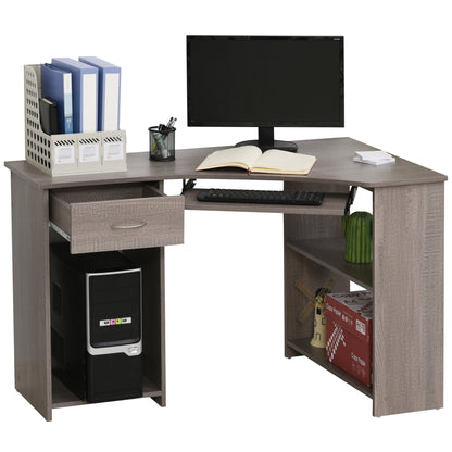 HOMCOM L-Shaped Corner Computer Desk w/ 2 Shelves Wide Worktop Keyboard Tray Drawer & CPU Stand Home Office Study Bedroom Furniture Grey 